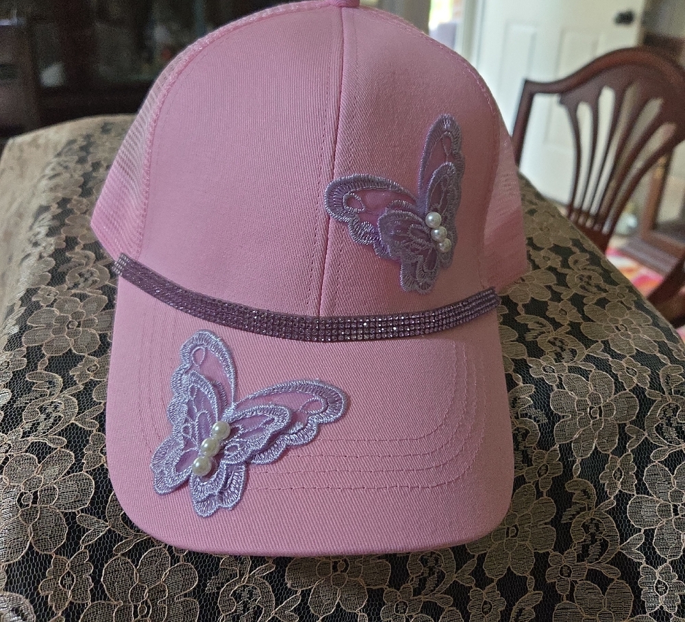 Pink Cap with Butterfly Embellishments